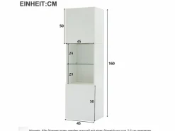 Merax Vitrina|Vitrina con 2 puertas y 1 estante de cristal - 45 x 35 x 160 cm - LEDs - Tablero de partículas - brillo