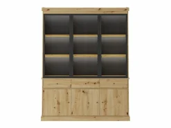 Vitrina con almacenamiento y LEDs - Natural y negro - MARSORIA^Vente-unique Sale