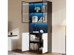 DripeX Vitrina con LED - 4 Puertas + 1 Hueco - Antivuelco - Color y Brillo Ajustable 80x30x200cm Blanco New