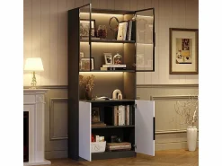 DripeX Vitrina con LED - 4 Puertas + 1 Hueco - Antivuelco - Color y Brillo Ajustable 80x30x200cm Blanco New