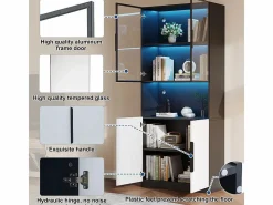 DripeX Vitrina con LED - 4 Puertas + 1 Hueco - Antivuelco - Color y Brillo Ajustable 80x30x200cm Blanco New