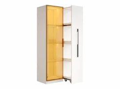 ModernLuxe Vitrina con LED 70x40x160 cm - 1 puerta de vidrio y 1 cajón lateral deslizante - Ruedas - MDF + vidrio - Blanco New