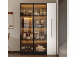 Merax Vitrina|Vitrina con puerta de cristal - 110,5 x 35 x 160 cm - con LED y cajón lateral - MDF - negro y