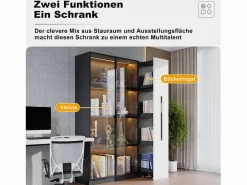 Merax Vitrina|Vitrina con puerta de cristal - 110,5 x 35 x 160 cm - con LED y cajón lateral - MDF - negro y