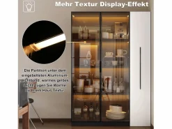 Merax Vitrina|Vitrina con puerta de cristal - 110,5 x 35 x 160 cm - con LED y cajón lateral - MDF - negro y