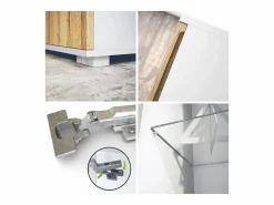 Vitrina Davos, vitrina independiente con 3 estantes de cristal y 8 compartimentos, mate/ de alto brillo (71,5 x 134 x 35 cm) Blanco