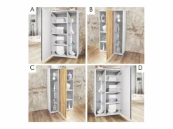 Vitrina Davos, vitrina independiente con 3 estantes de cristal y 8 compartimentos, mate/ de alto brillo (71,5 x 134 x 35 cm) Blanco
