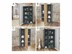 Vitrina Davos, vitrina independiente con 3 estantes de cristal y 8 compartimentos, antracita mate/ de alto brillo (71,5 x 134 x 35 cm)^ Clearance