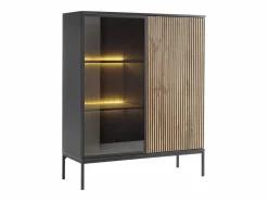 Vente-unique Vitrina de 2 puertas con LED en MDF y vidrio ahumado - Natural y Negro - OVILA Negro / Color natural claro Hot
