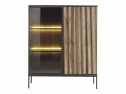 Vente-unique Vitrina de 2 puertas con LED en MDF y vidrio ahumado - Natural y Negro - OVILA Negro / Color natural claro Hot