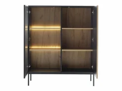 Vente-unique Vitrina de 2 puertas con LED en MDF y vidrio ahumado - Natural y Negro - OVILA Negro / Color natural claro Hot
