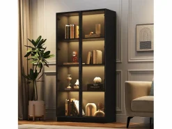 Merax Vitrina|Vitrina de cristal - 80 x 40 x 160 cm - con LED + 2 puertas con estantes móviles - aglomerado -