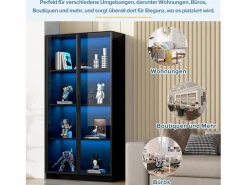 Merax Vitrina|Vitrina de cristal - 80 x 40 x 160 cm - con LED + 2 puertas con estantes móviles - aglomerado -