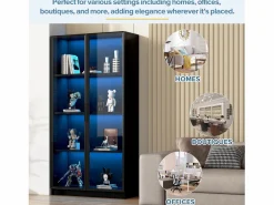 Merax Vitrina|Vitrina de cristal - 80 x 40 x 160 cm - con LED + 2 puertas con estantes móviles - aglomerado -