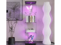 Vitrina de cristal - mueble expositor para colecciones con iluminación LED - 1 puerta y 4 estantes - vitrina para figuras Negro
