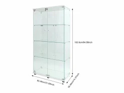 Vitrina de cristal - Vitrina de colección con puertas - Iluminación LED - 2 puertas, 4 estantes - 80,5×36,5×164 cm - Blanco^ Discount
