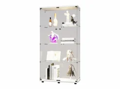 Vitrina de cristal - Vitrina de colección con puertas - Iluminación LED - 2 puertas, 4 estantes - 80,5×36,5×164 cm - Blanco^ Discount