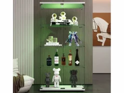 Vitrina de cristal - Vitrina de colección con puertas - Iluminación LED - 2 puertas, 4 estantes - 80,5×36,5×164 cm - Blanco^ Discount