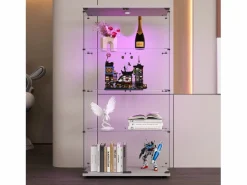 Vitrina de cristal - Vitrina de colección con puertas - Iluminación LED - 2 puertas, 4 estantes - 80,5×36,5×164 cm - Blanco^ Discount