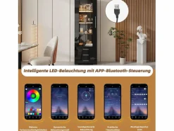 Merax Vitrina|Vitrina de cristal brillante - 60 x 180 x 35 cm - con LED - Vitrina vertical con 3 cajones - MDF -
