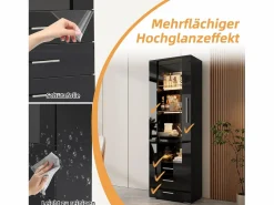 Merax Vitrina|Vitrina de cristal brillante - 60 x 180 x 35 cm - con LED - Vitrina vertical con 3 cajones - MDF -