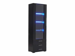 Merax Vitrina|Vitrina de cristal brillante - 60 x 180 x 35 cm - con LED - Vitrina vertical con 3 cajones - MDF -