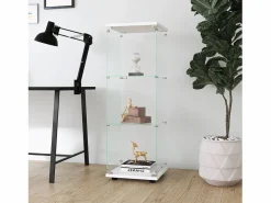 Vitrina de cristal 42×36×125cm GARHELPER - 3 estantes - 1 puerta - Cristal templado - Blanco Clearance