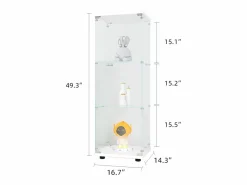 Vitrina de cristal 42×36×125cm GARHELPER - 3 estantes - 1 puerta - Cristal templado - Blanco Clearance