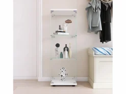 Vitrina de cristal 42×36×125cm GARHELPER - 3 estantes - 1 puerta - Cristal templado - Blanco Clearance