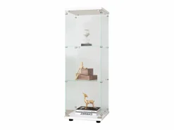 Vitrina de cristal 42×36×125cm GARHELPER - 3 estantes - 1 puerta - Cristal templado - Blanco Clearance