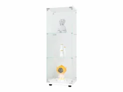 Vitrina de cristal 42×36×125cm GARHELPER - 3 estantes - 1 puerta - Cristal templado - Blanco Clearance
