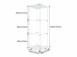 Vitrina de cristal 42×36×125cm GARHELPER - 3 estantes - 1 puerta - Cristal templado - Luz LED - Negro^ Outlet