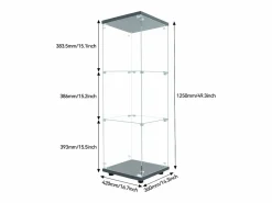 Vitrina de cristal 42×36×125cm GARHELPER - 3 estantes - 1 puerta - Cristal templado - Luz LED - Blanco^ Outlet