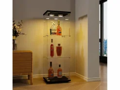 Vitrina de cristal 42×36×125cm GARHELPER - 3 estantes - 1 puerta - Cristal templado - Luz LED - Blanco^ Outlet