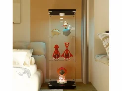 Vitrina de cristal 42×36×125cm GARHELPER - 3 estantes - 1 puerta - Cristal templado - Luz LED - Blanco^ Outlet