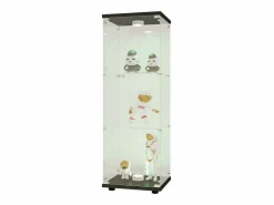 Vitrina de cristal 42×36×125cm GARHELPER - 3 estantes - 1 puerta - Cristal templado - Luz LED - Blanco^ Outlet