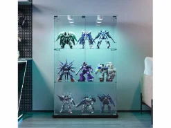 Vitrina de cristal con 4 estantes y puerta doble, vitrina para sala de estar^ Discount