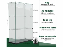 Vitrina de cristal con 4 estantes y puerta doble, vitrina para sala de estar^ Discount