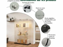 Vitrina de cristal con 4 estantes y puerta doble, vitrina para sala de estar^ Discount