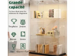 Vitrina de cristal con 4 estantes y puerta doble, vitrina para sala de estar^ Discount