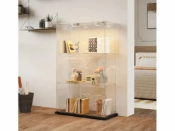 Vitrina de cristal con 4 estantes y puerta doble, vitrina para sala de estar^ Discount