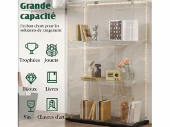 Vitrina|Vitrina de cristal con 4 estantes y puerta doble, vitrina para sala de estar