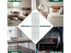 Vitrina de cristal con 4 estantes e iluminación LED - 163 x 39 x 35 cm - Vitrina estrecha - Blanco Discount