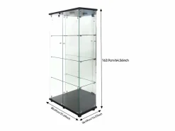 Vitrina de cristal con soporte, LED, 2 puertas con cerradura, 4 compartimentos, para colecciones y decoración Negro Outlet