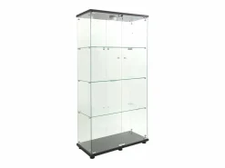 Vitrina de cristal con soporte, LED, 2 puertas con cerradura, 4 compartimentos, para colecciones y decoración Negro Outlet