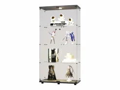 Vitrina de cristal con soporte, LED, 2 puertas con cerradura, 4 compartimentos, para colecciones y decoración Negro Outlet