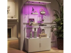 Vitrina|Vitrina de cristal de 3 estantes con gabinetes e iluminación LED – Diseño moderno