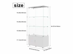 Vitrina|Vitrina de cristal de 3 estantes con gabinetes e iluminación LED – Diseño moderno