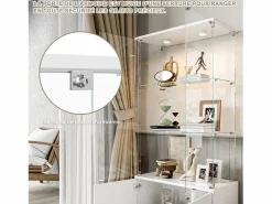 Vitrina|Vitrina de cristal de 3 estantes con gabinetes e iluminación LED – Diseño moderno