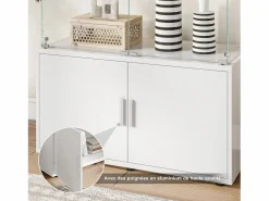 Vitrina|Vitrina de cristal de 3 estantes con gabinetes e iluminación LED – Diseño moderno